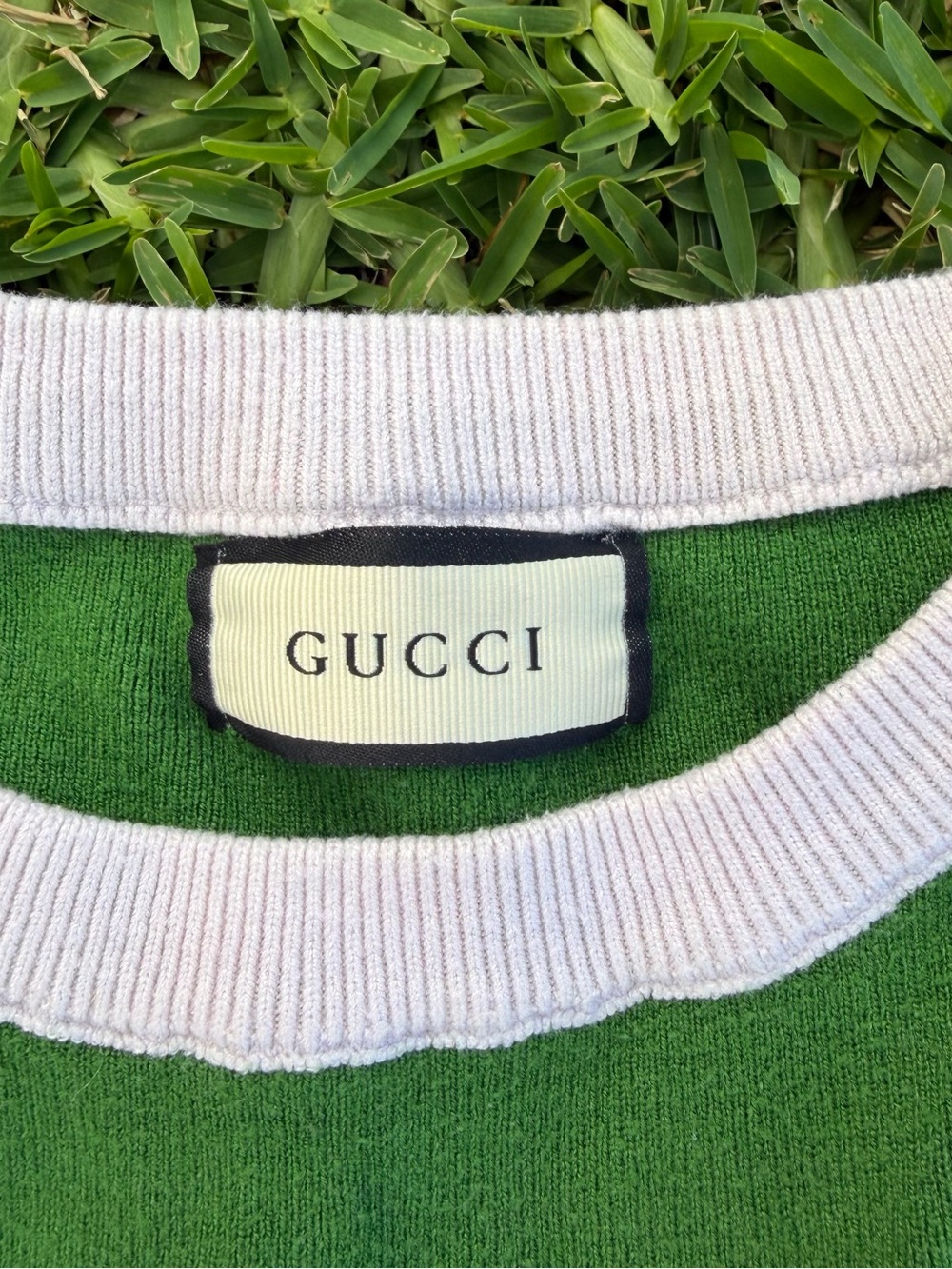 Gucci Green, Red & White Striped Crewneck Sweater with Logo Patches - Picture 3 of 4